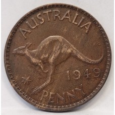 AUSTRALIA 1949 . ONE 1 PENNY . VARIETY . DIE CRACKS ON BOTH SIDES